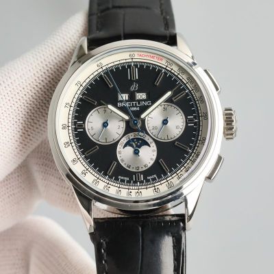 GF Factory Breitling Premier 42mm B25 Movement Calfskin Leather Strap Silver Case Watch